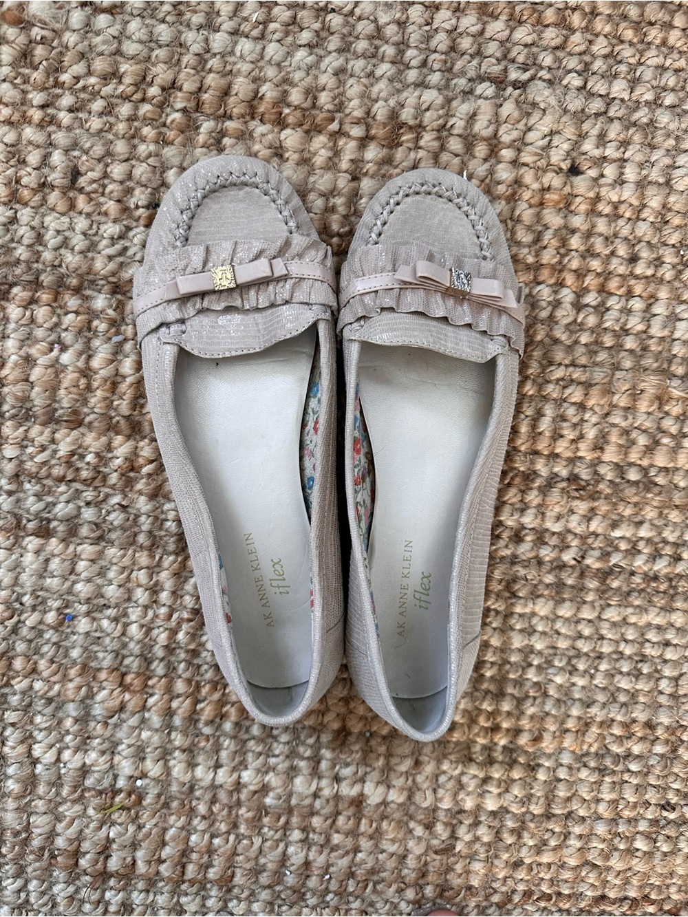 Anne Klein Taupe Ruffle Bow Slip-On Loafers